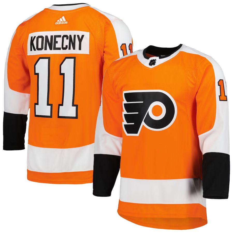 Men Philadelphia Flyers 11 Travis Konecny adidas Orange Primegreen Authentic Pro Home Player NHL Jersey